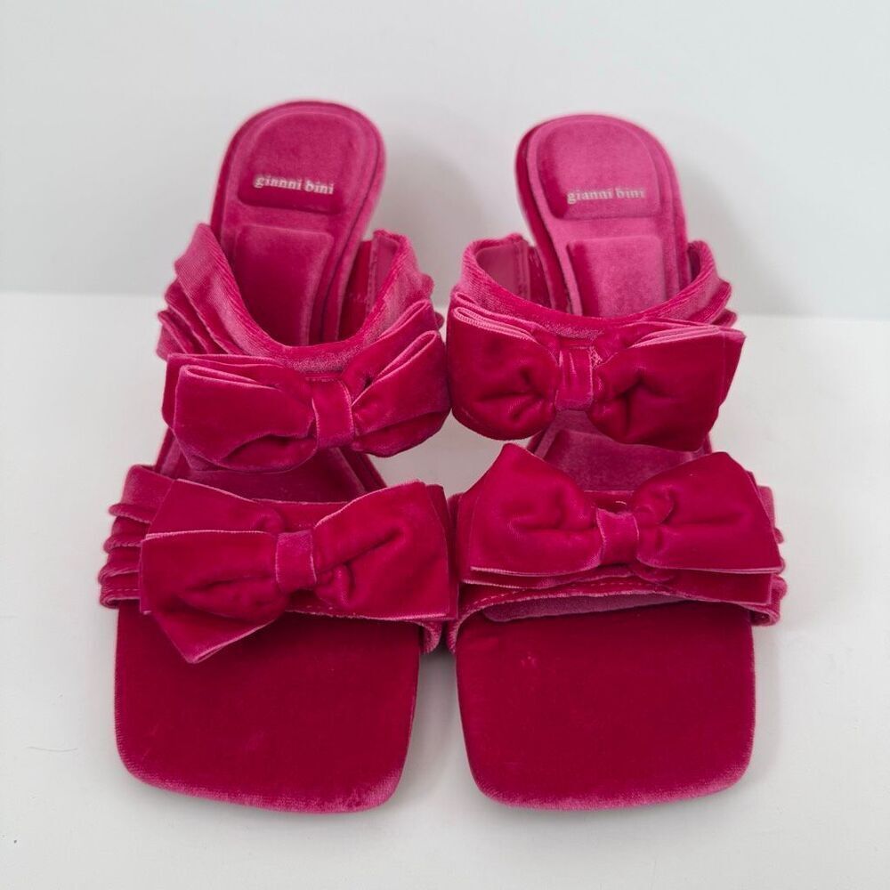 Gianni Bini Pandorah Velvet Bow Square Toe Heeled Sandals - Picture 2 of 5